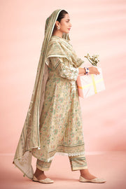 Beige Cotton Hand Block Print Daily Wear Salwar Suit